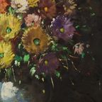 Kleurrijk Bloemen Stilleven Amateur Schilderij Gesigneerd 40cm thumbnail 5
