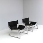 Set Of T1 Black Leather Sling Chairs By Rodney, 1976. thumbnail 10