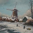 Schilderij Winter Landschap Met Molen thumbnail 3
