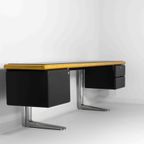 Zeldzame Vintage Mid-Century Warren Platner Bureau / Dressoir Voor Knoll In Leer En Hout thumbnail 7