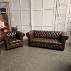 Chesterfield 3-zits + Fauteuil – Knopenzit – Antiek Bruin thumbnail 13
