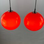 Pair Of Two Cherry Red Glass Peill & Putzler Pendant Lights thumbnail 8
