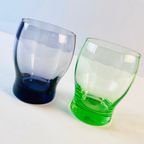 2 Vintage Anna Groen & Paarse Waterglazen / Drinkglazen Met Optiek thumbnail 3