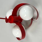 Vintage Rode Metalen Hanglamp / Kroonluchter, Space Age, België 1970's thumbnail 14