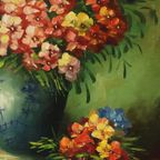 Groot Kleurrijk Bloemen Stilleven Schilderij Gesigneerd 60x50cm thumbnail 15