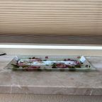 Vintage Glazen Schaal Serveerschaal Met Bloemen Rozen thumbnail 2
