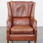In Goede Staat Verkerende, Tijdloze En Correcte Comfortabele Rundleren Fauteuil/armchair thumbnail 12