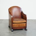 Unieke, Statige, Comfortabele Schapenleren Art Deco Design Fauteuil thumbnail 2