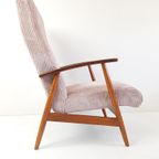 Vintage Fauteuil Roze | Roze Ribstof Nieuw Gestoffeerd Teak thumbnail 7