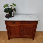 Vintage Frans Dressoir Commode, Ladekast Badkamermeubel Met Marmer Blad 110 thumbnail 4