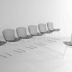 Vintage Mid-Century Set Van 7 Zwart-Witte Harry Bertoia Eetkamerstoelen thumbnail 8