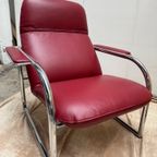 Vintage- Jaren '80 Fauteuil In Italiaans Rood Leer thumbnail 4