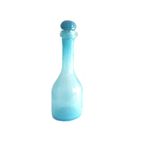 Vintage Mondgeblazen Karaf/Fles In Turquoise/Blauw Bellen Glas thumbnail 2