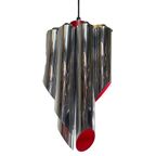 Space Age Design / Pop Art - Chromed And Red Inside - Hanging Pendant - Polished Tubes thumbnail 2