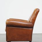 Comfortabele En Grote Vintage Cognac-kleurige Schapenleren Fauteuil/armchair Strak Afgewerkt thumbnail 9