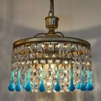 Set Van 2 Blauw Azuur Kroonluchters Hanglampen Teardrop Pegels Vintage thumbnail 3