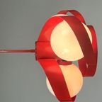Vintage Rode Metalen Hanglamp / Kroonluchter, Space Age, België 1970's thumbnail 3