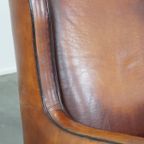Prachtig Gekleurde, Stoere Vintage Schapenleren Fauteuil Met Een Hoge Rug En Afgewerkt Met Zwarte thumbnail 13