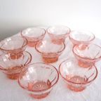 Set Van 9 Vintage Persglas Schaaltjes Roze, Art Deco thumbnail 4