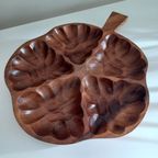 Vintage '70 Teak Schaal Eikenblad, Handgemaakt thumbnail 7