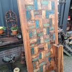 Kleurrijke Eettafel Gemaakt Van Sloophout Afm. 180 X 90cm thumbnail 2