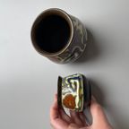 Gouda Plateel Vaasjes 2x Vintage Retro Creme Bruin Blauw thumbnail 3