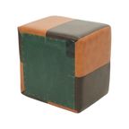 Vierkante Poef Skai Kunstleder Bruin Camel Patchwork 41cm thumbnail 14