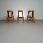 3 X Bamboo Stool With Leather Laces / 70S. thumbnail 6