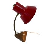 Red Desk Lamp - Faux Wooden Base Ans Accent - Brass Gooseneck thumbnail 6