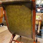 Engelse Chesterfield Fauteuil In Nieuwstaat Victorian Antiek Groen Leer thumbnail 10