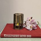 Vintage Koperen Kaars Waxine Houder  Octagoon Rookglas Geslepen thumbnail 7