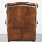 Grote, Karaktervolle En Comfortabele Vintage Engelse Stijl Schapenleren Oorfauteuil thumbnail 13