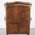 Grote, Karaktervolle En Comfortabele Vintage Engelse Stijl Schapenleren Oorfauteuil thumbnail 5