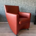 2X Leolux Dolcinea Fauteuil + Hocker | Roodbruin/Cognac Leer thumbnail 22