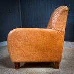 2 Sets Van 2 Vintage Cognac Leren Club-Fauteuils thumbnail 7