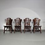 4 X Brutalist Oak Dining Chairs / 60's thumbnail 9