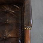 Stijlvolle Vintage Jaren ’70 Design Fauteuil Gemaakt Van Hout, Leer En Webbing thumbnail 8