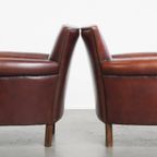 Karaktervolle Set Van 2 Vintage Schapenleren Armchairs Met Warme Kleuren En Een Mooi Patina thumbnail 5