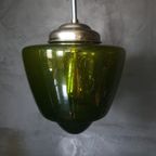 Vintage Groene Art Deco Bubbelglas Conische Hanglamp thumbnail 6