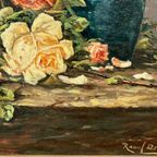 Raoul Delbové. Stilleven Met Rozen. thumbnail 3