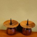 Mid-Century Teak Kandelaar Kaarsenhouder Kandelaren Vintage thumbnail 10