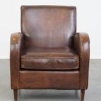 Statige, In Goede Staat Verkerende, Strak Afgewerkte En Comfortabele Schapenleren Fauteuil thumbnail 7