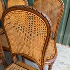 Set/6 Art Deco Webbing Stoelen Met Hout Snijwerk thumbnail 5