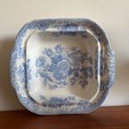 Antieke Engelse Aziatische Fazantenschaal Met Het Iconische Blauw-witte Patroon thumbnail 3