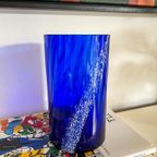 Vintage Donkerblauwe / Wit Glazen Vaas thumbnail 2