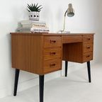 Scandinavisch Vintage Teak Fineren Bureau Faset thumbnail 11