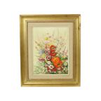 Stilleven Bloemen Schilderij Doek Gouden Lijst Gesigneerd 1970 thumbnail 3