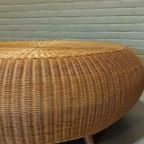 Vintage Boho Grote Riet Rotan Salontafel, Rond, D 120 Cm thumbnail 12