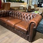 Compacte Engelse Chesterfield Zithoek 3+2 Zits Antiek Bruin Leder thumbnail 4