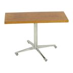 Vintage Salontafel Bijzettafel Houten Blad Chroom Wielen 90Cm thumbnail 3